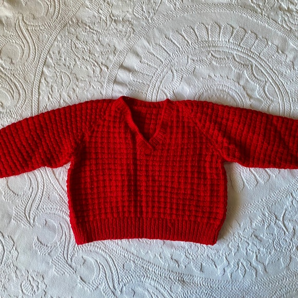 Vintage Red Hand Knit 18-24 Months Baby Sweater - Picture 2 of 7